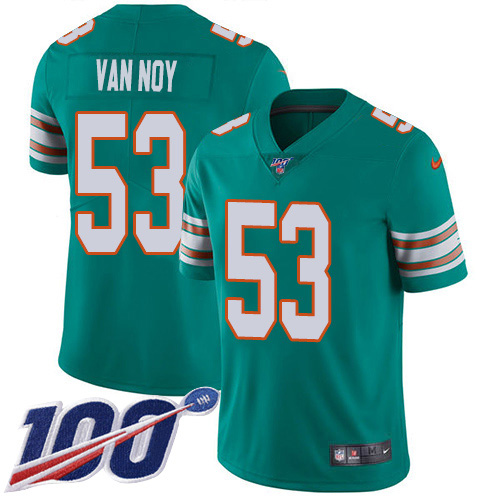 Nike Miami Dolphins #53 Kyle Van Noy Aqua Green Alternate Youth Stitched NFL 100th Season Vapor Untouchable Limited Jersey->youth nfl jersey->Youth Jersey